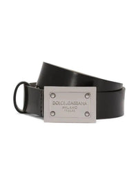 BLACK LEATHER BELT WITH DG PLAQUE