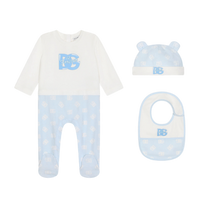 THREE PIECES BLUE PRINTED BABY SET