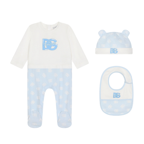 THREE PIECES BLUE PRINTED BABY SET