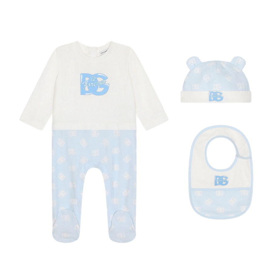 THREE PIECES BLUE PRINTED BABY SET