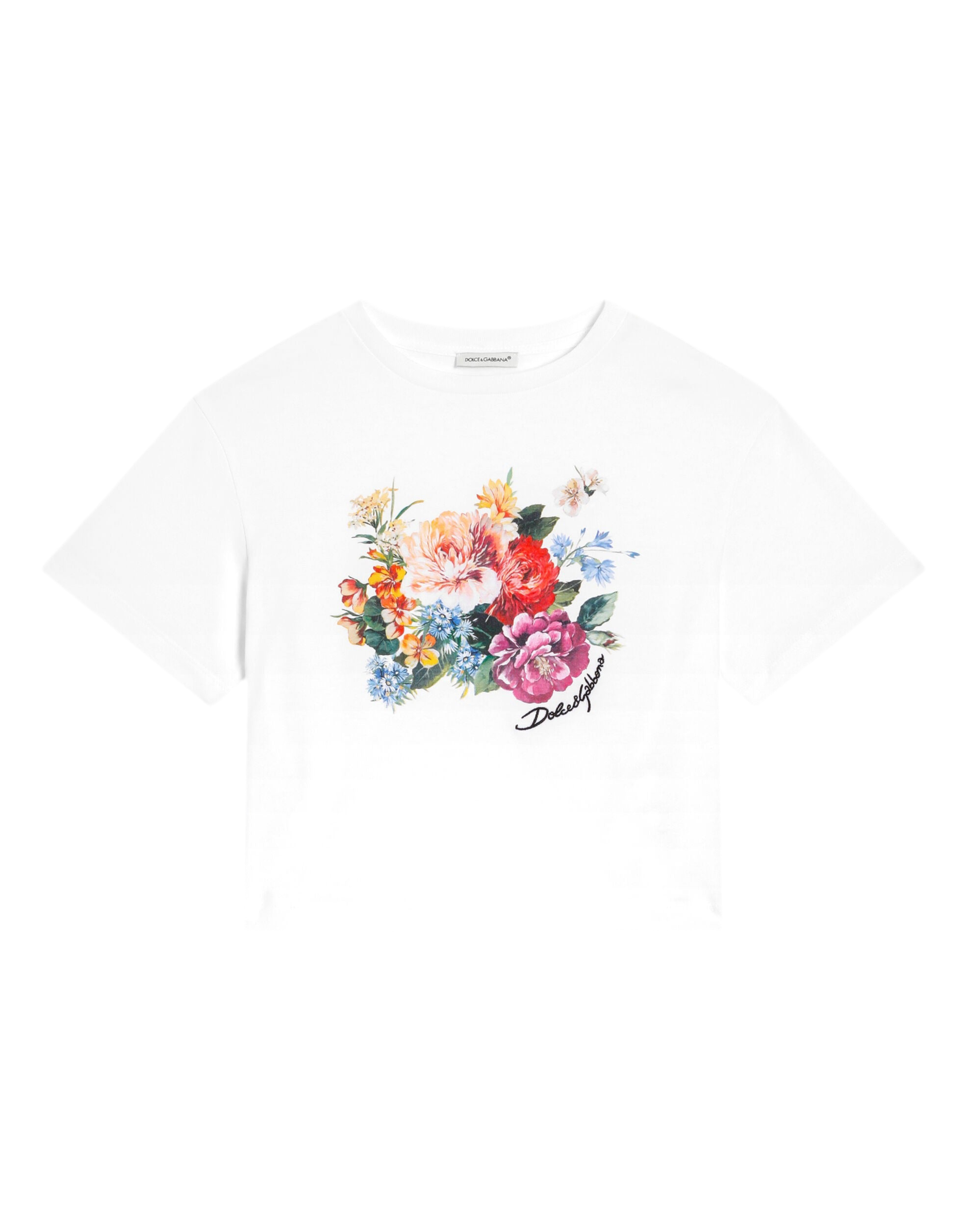 WHITE FLORAL-PRINT SHORT-SLEEVE JERSEY T-SHIRT
