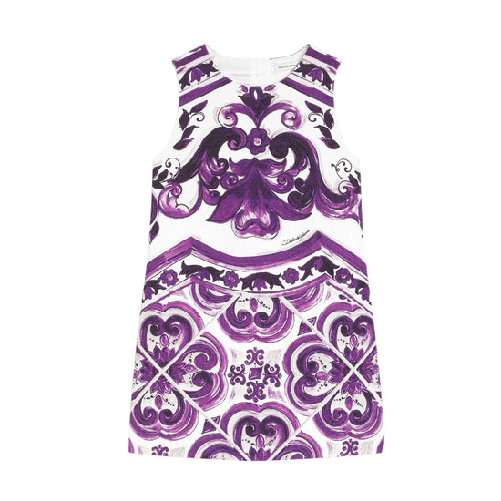 SLEEVELESS MAJOLICA-PRINT DRESS IN COTTON POPLIN