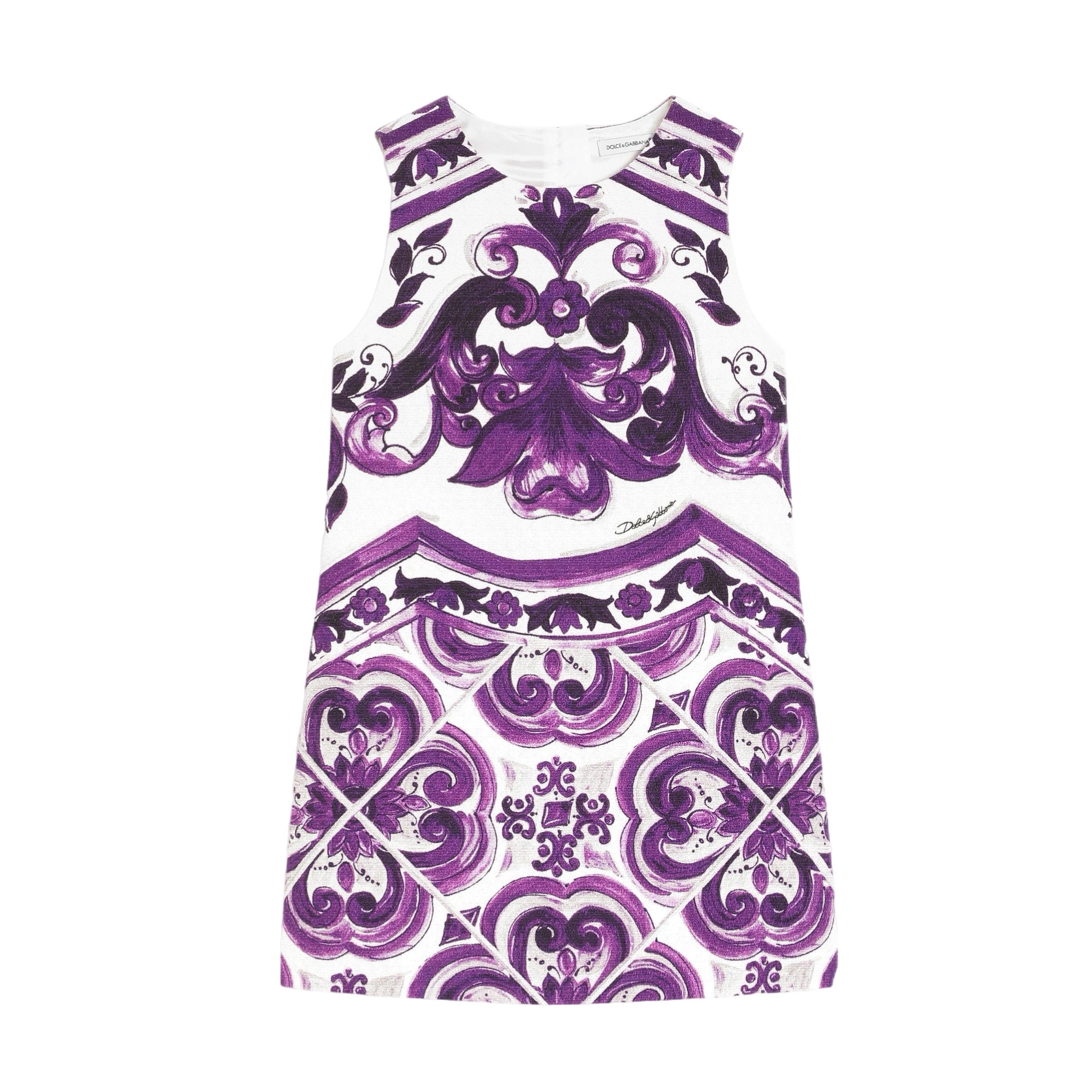 SLEEVELESS MAJOLICA-PRINT DRESS IN COTTON POPLIN