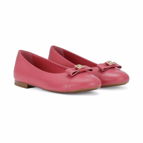 LOGO-BOW LEATHER BALLERINA PUMPS IN PINK