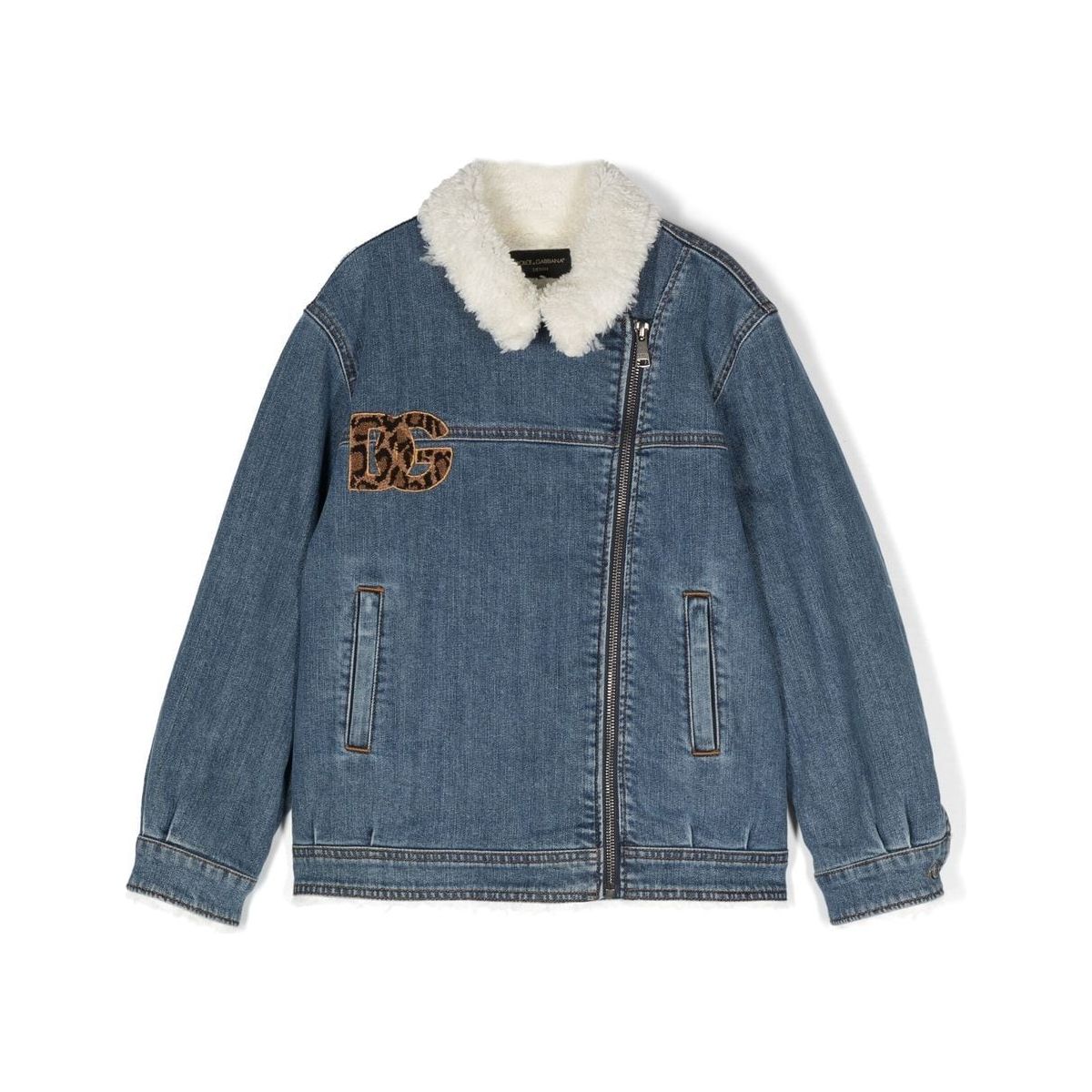 denim jacket with leopard patch