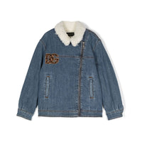 denim jacket with leopard patch
