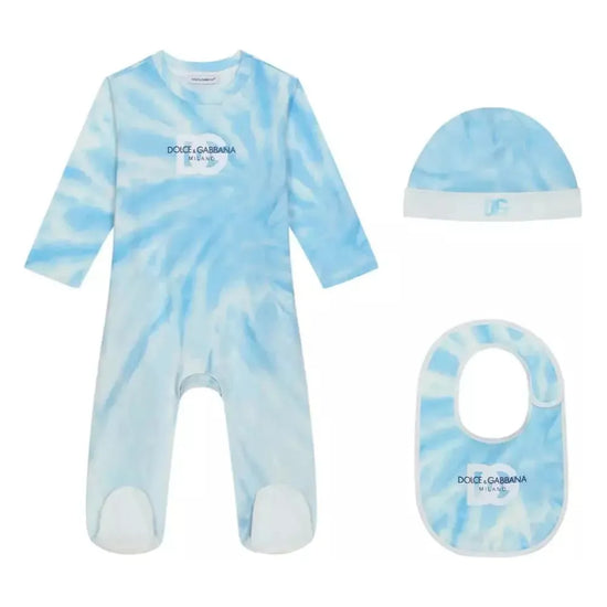 THREE-PIECE TIE-DYE BABY SET IN SKY BLUE
