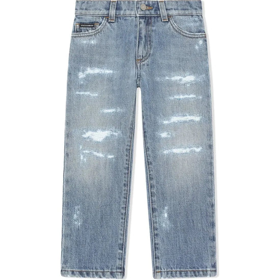 DISTRESSED STRAIGHT-LEG JEANS