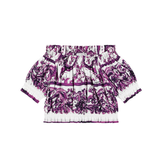 MAJOLICA-PRINT COTTON POPLIN TOP