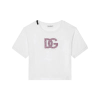 white t-shirt with crystal-embellished logo
