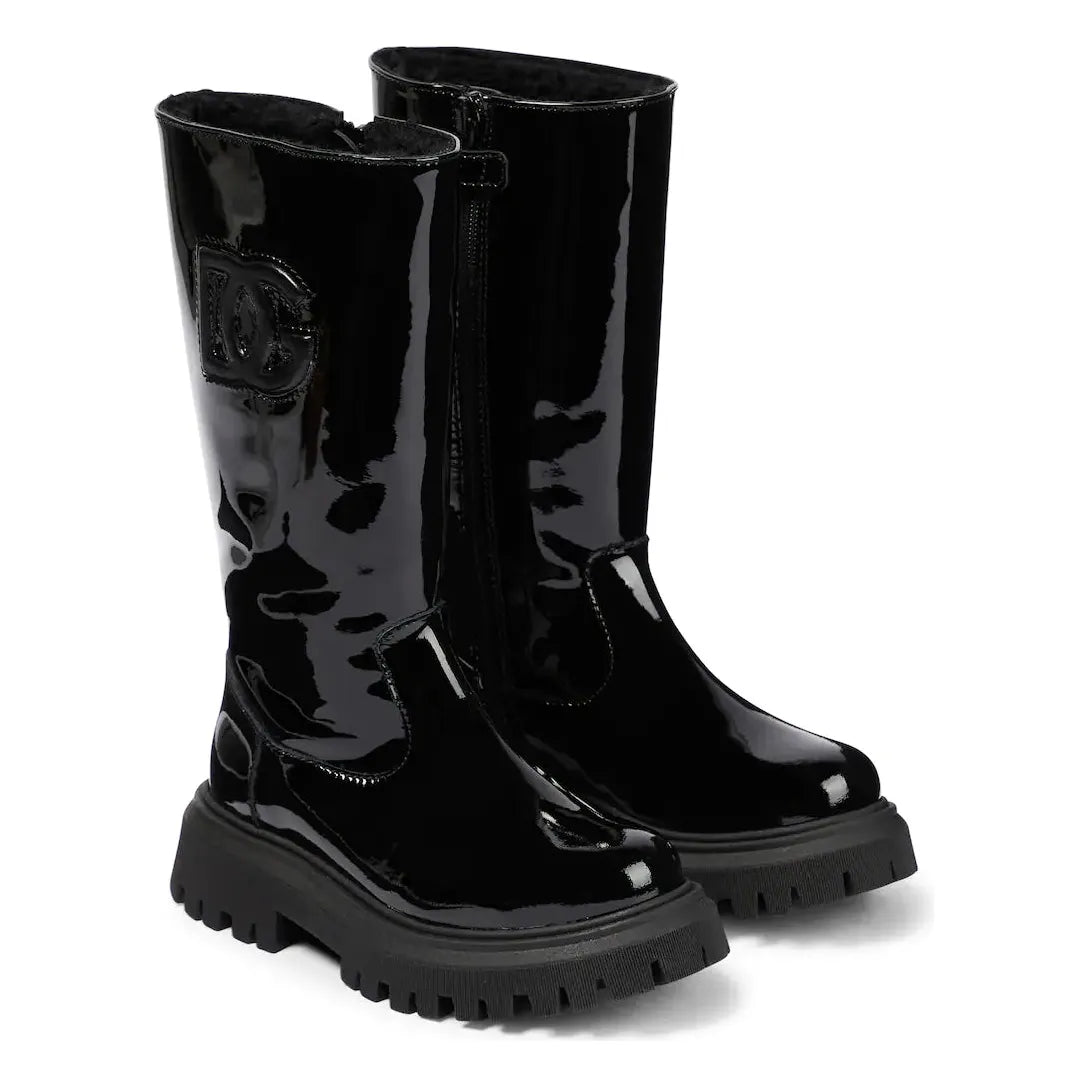 black patent-leather boots
