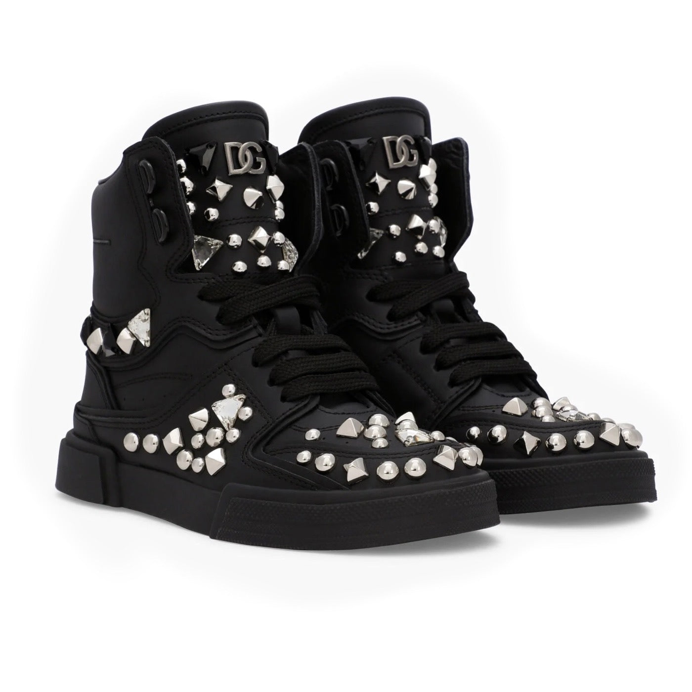LOGO STUDDED HIGH-TOP MINI-ME SNEAKERS IN BLACK