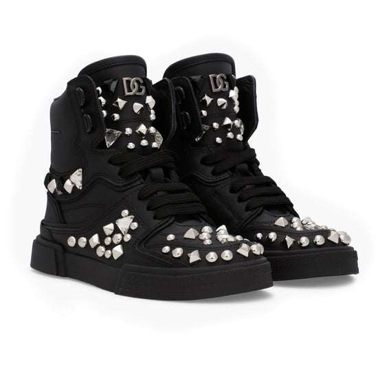 LOGO STUDDED HIGH-TOP MINI-ME SNEAKERS IN BLACK