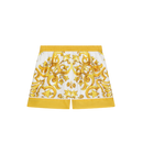 Majolica-print silk shorts in yellow