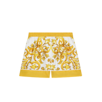 Majolica-print silk shorts in yellow