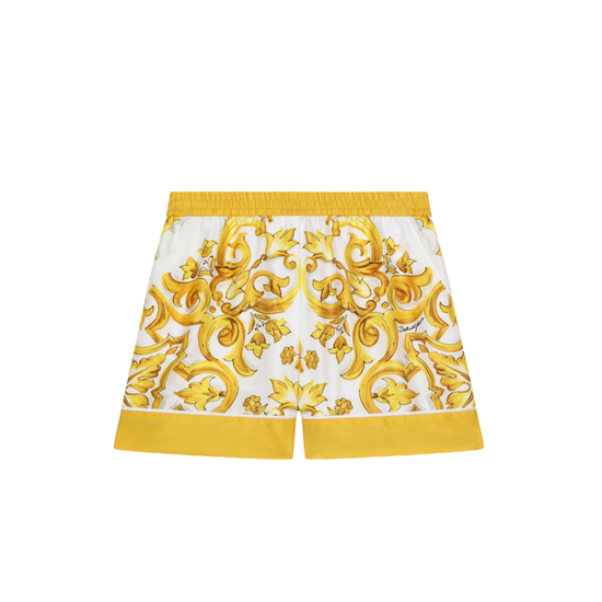 MAJOLICA-PRINT SILK SHORTS IN YELLOW