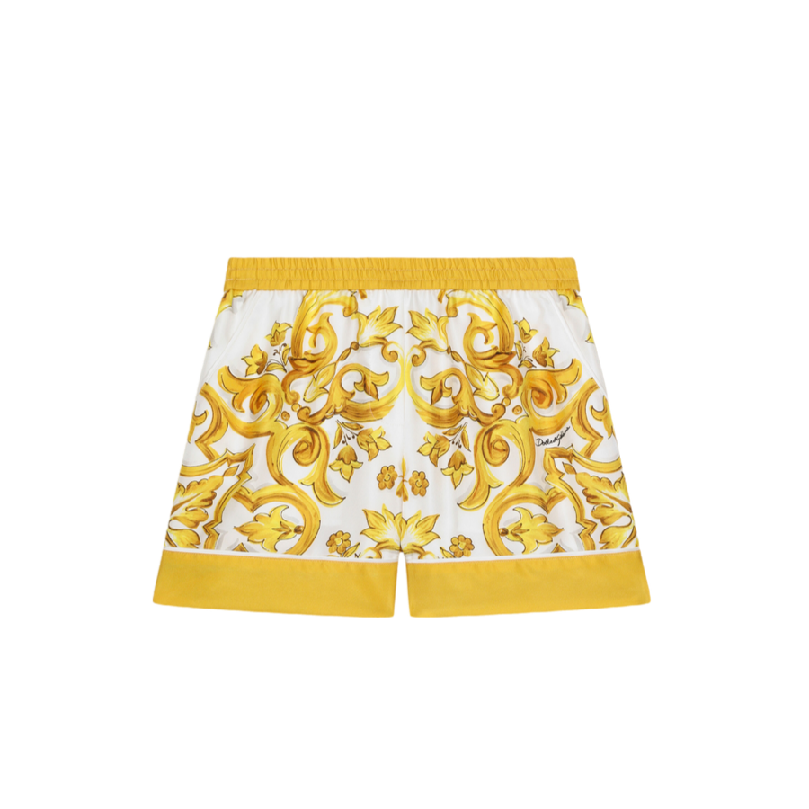 MAJOLICA-PRINT SILK SHORTS IN YELLOW