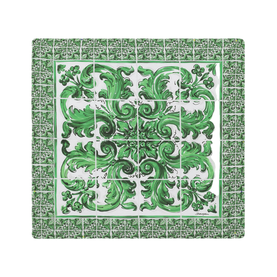 COTTON BLANKET WITH GREEN MAJOLICA PRINT