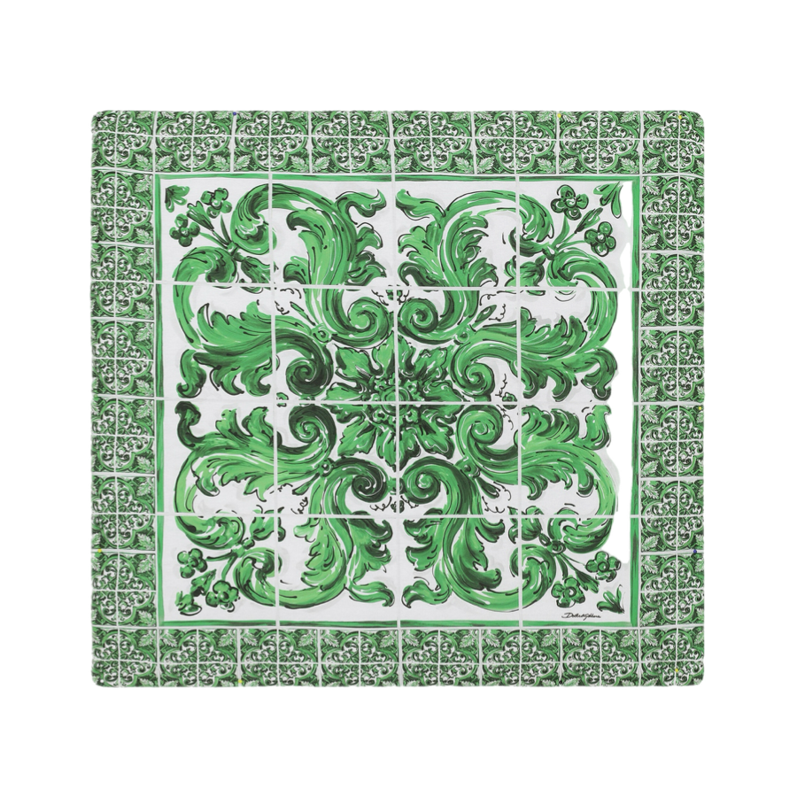 COTTON BLANKET WITH GREEN MAJOLICA PRINT