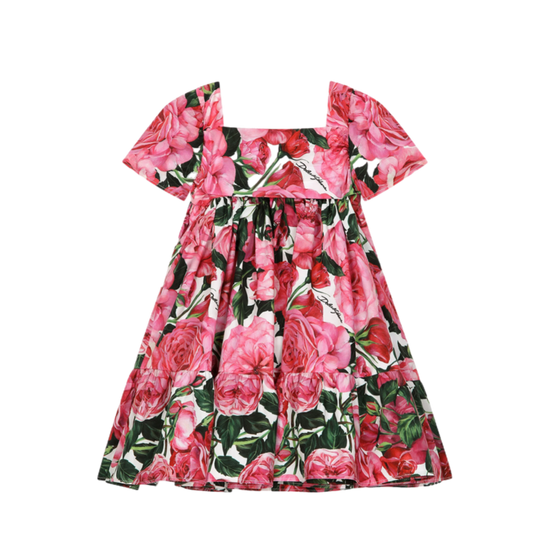 COTTON PINK DRESS WITH ROSE PRINT