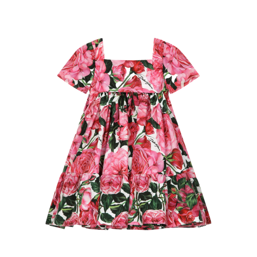COTTON PINK DRESS WITH ROSE PRINT