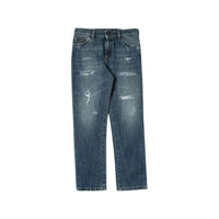 distressed blue jeans
