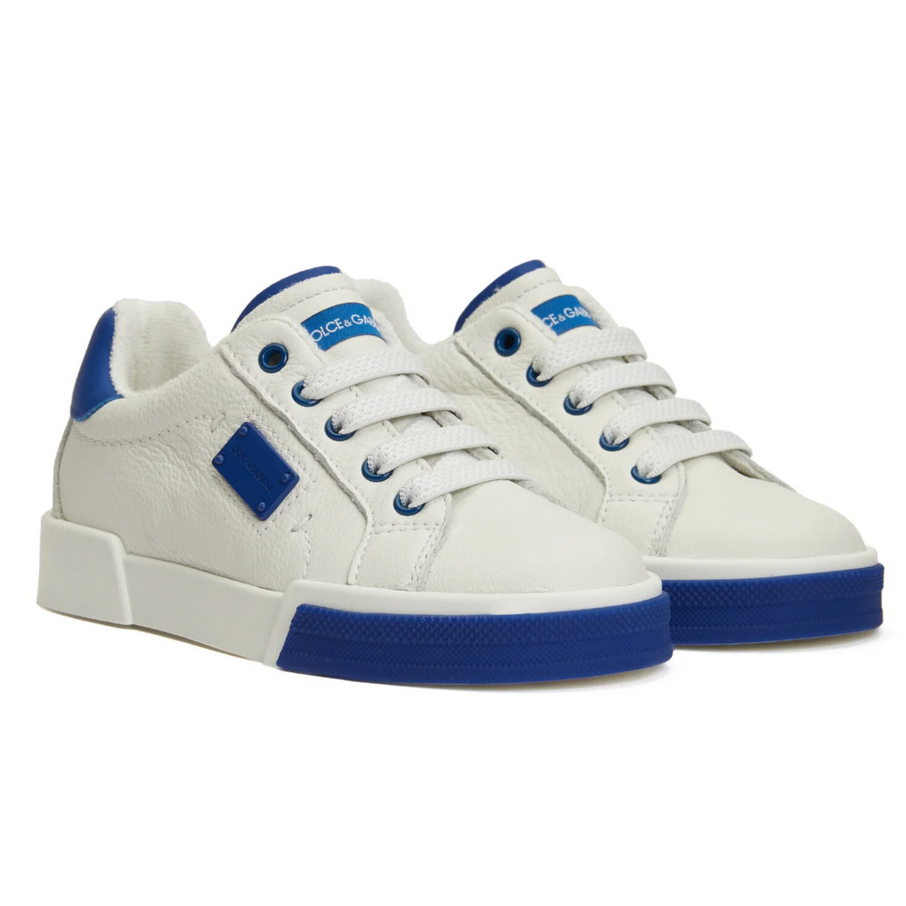 low-top sneakers in white&blue