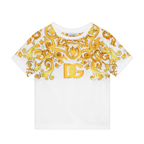 WHITE T-SHIRT WITH YELLOW MAJOLICA PRINT