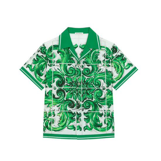 COTTON SHIRT WITH GREEN MAJOLICA PRINT