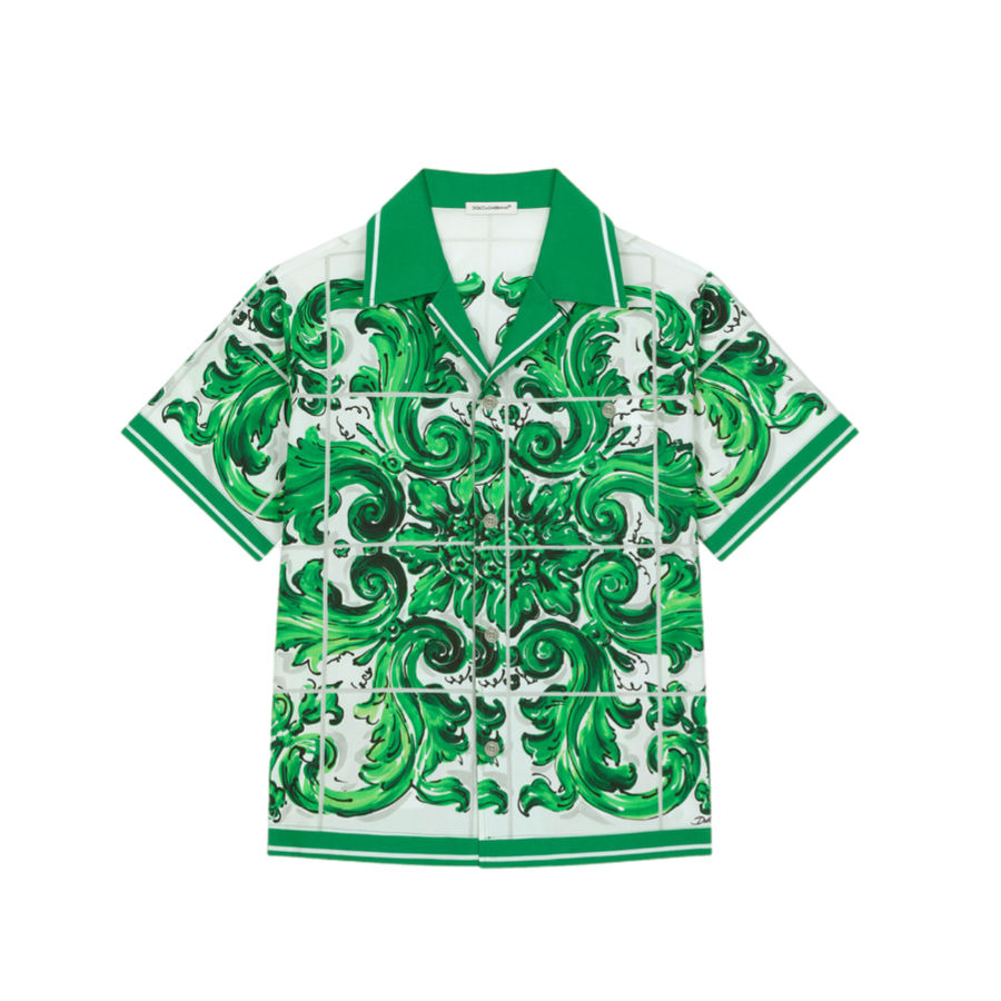 COTTON SHIRT WITH GREEN MAJOLICA PRINT