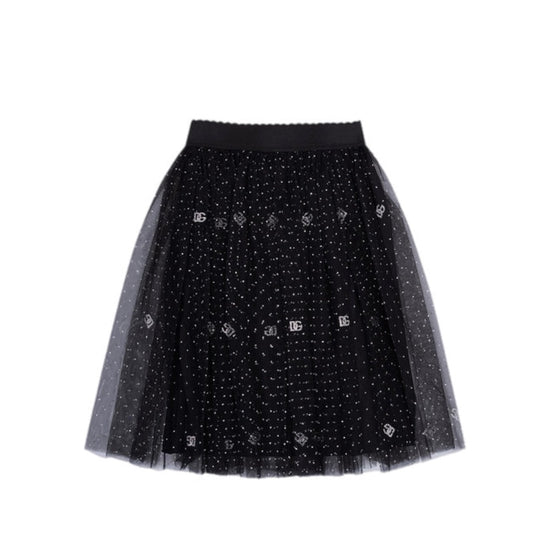 FLARED BLACK SKIRT WITH A SPARKLING DG LOGO
