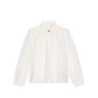 WHITE SILK BLOUSE WITH A GOLD DG LOGO