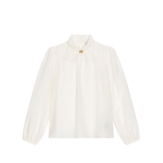 WHITE SILK BLOUSE WITH A GOLD DG LOGO