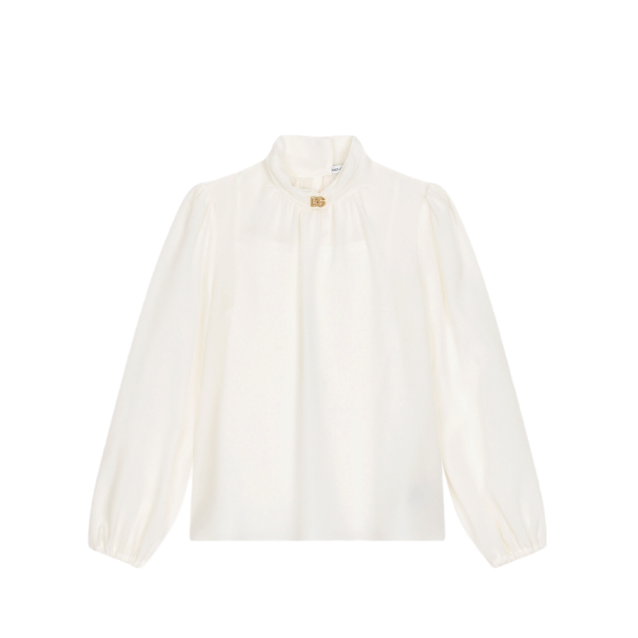 WHITE SILK BLOUSE WITH A GOLD DG LOGO