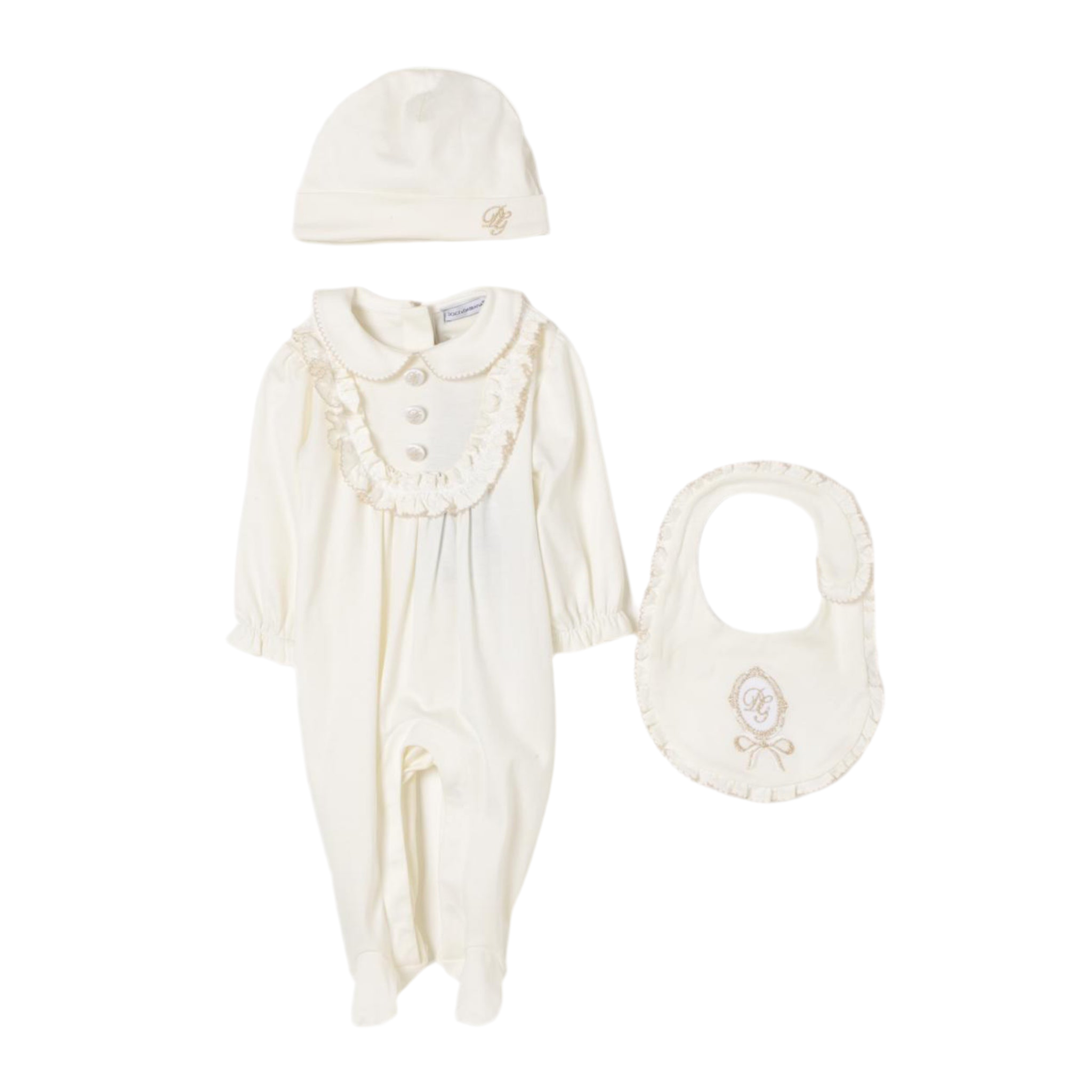 romsuitls+bib+bonnet in white