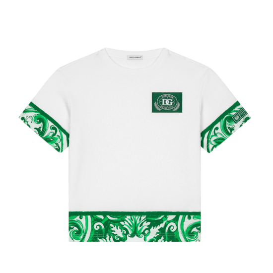 WHITE T-SHIRT WITH GREEN MAJOLICA PRINT