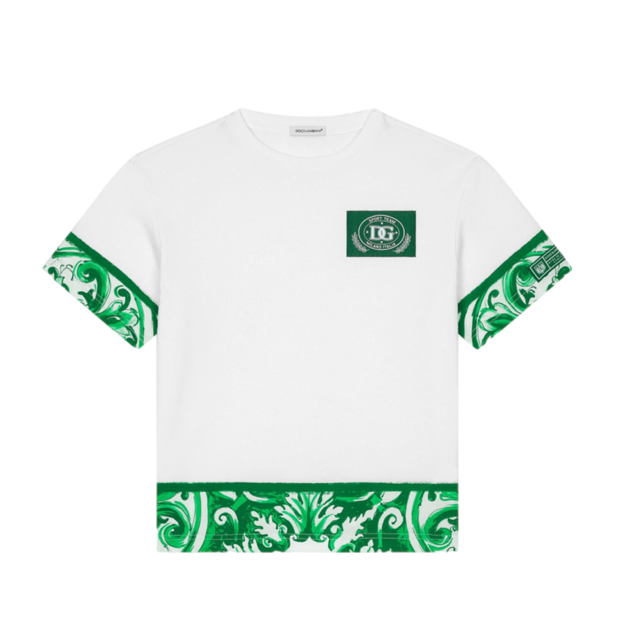 WHITE T-SHIRT WITH GREEN MAJOLICA PRINT