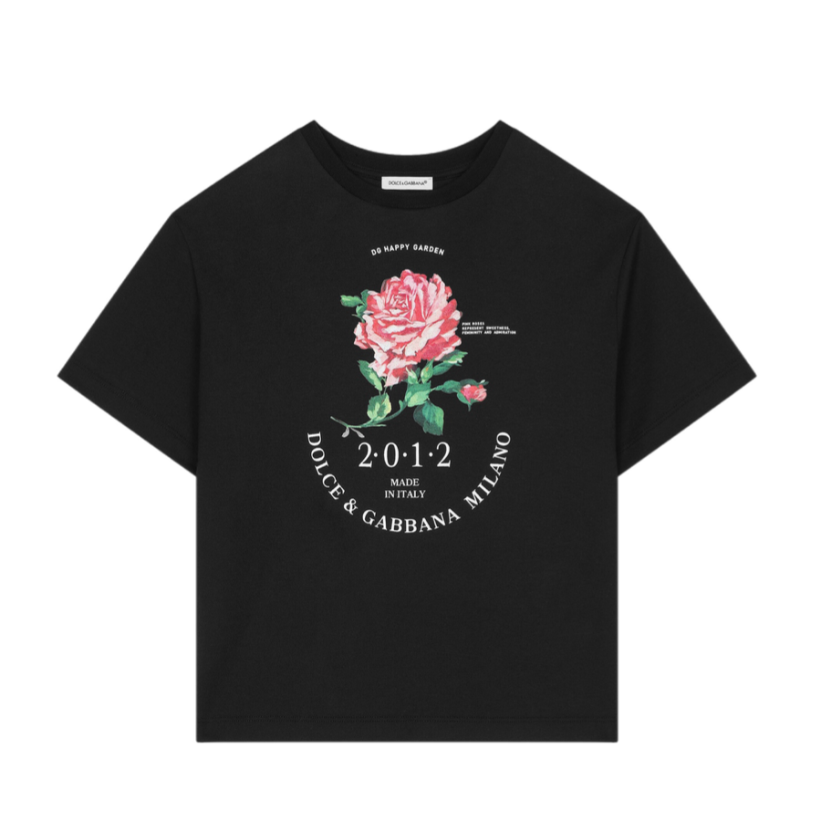 Black t-shirt with a rose print