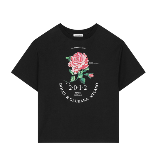 BLACK T-SHIRT WITH A ROSE PRINT