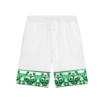 WHITE BERMUDAS WITH GREEN MAJOLICA PRINT