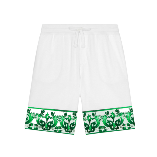WHITE BERMUDAS WITH GREEN MAJOLICA PRINT