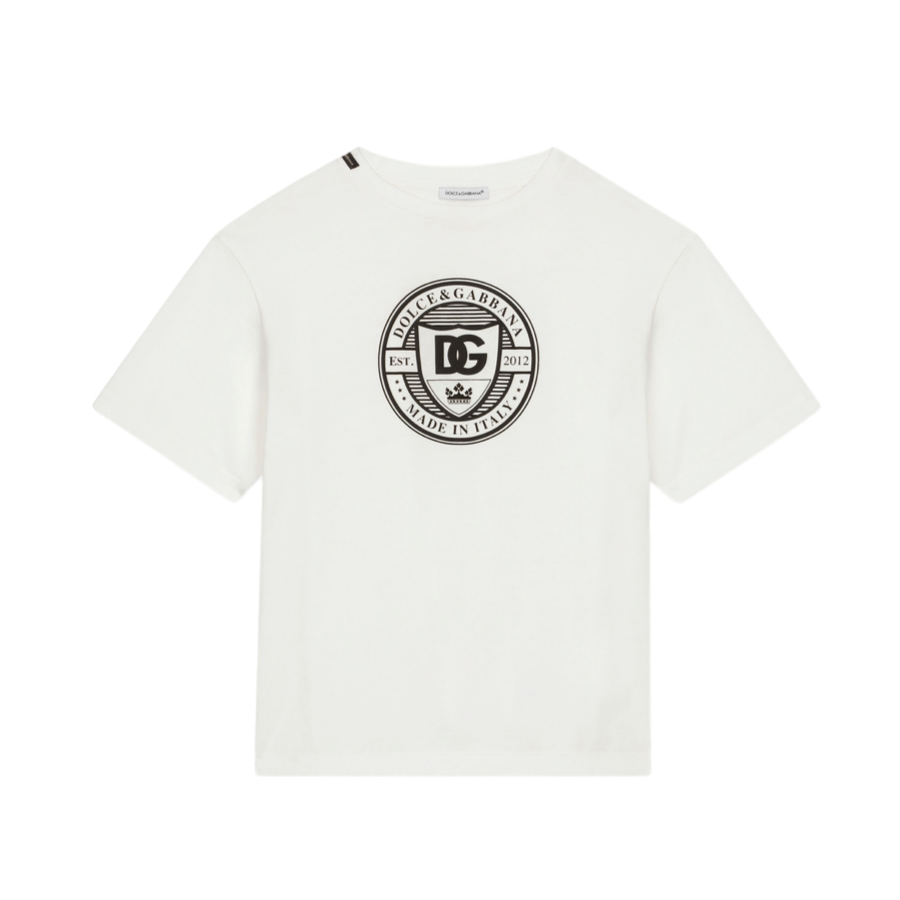 White t-shirt with black DG logo