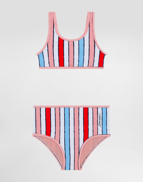 STRIPED BIKINI SET IN WHITE, PINK & BLUE
