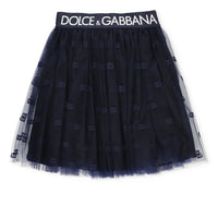 blue tulle skirt with logo waistband