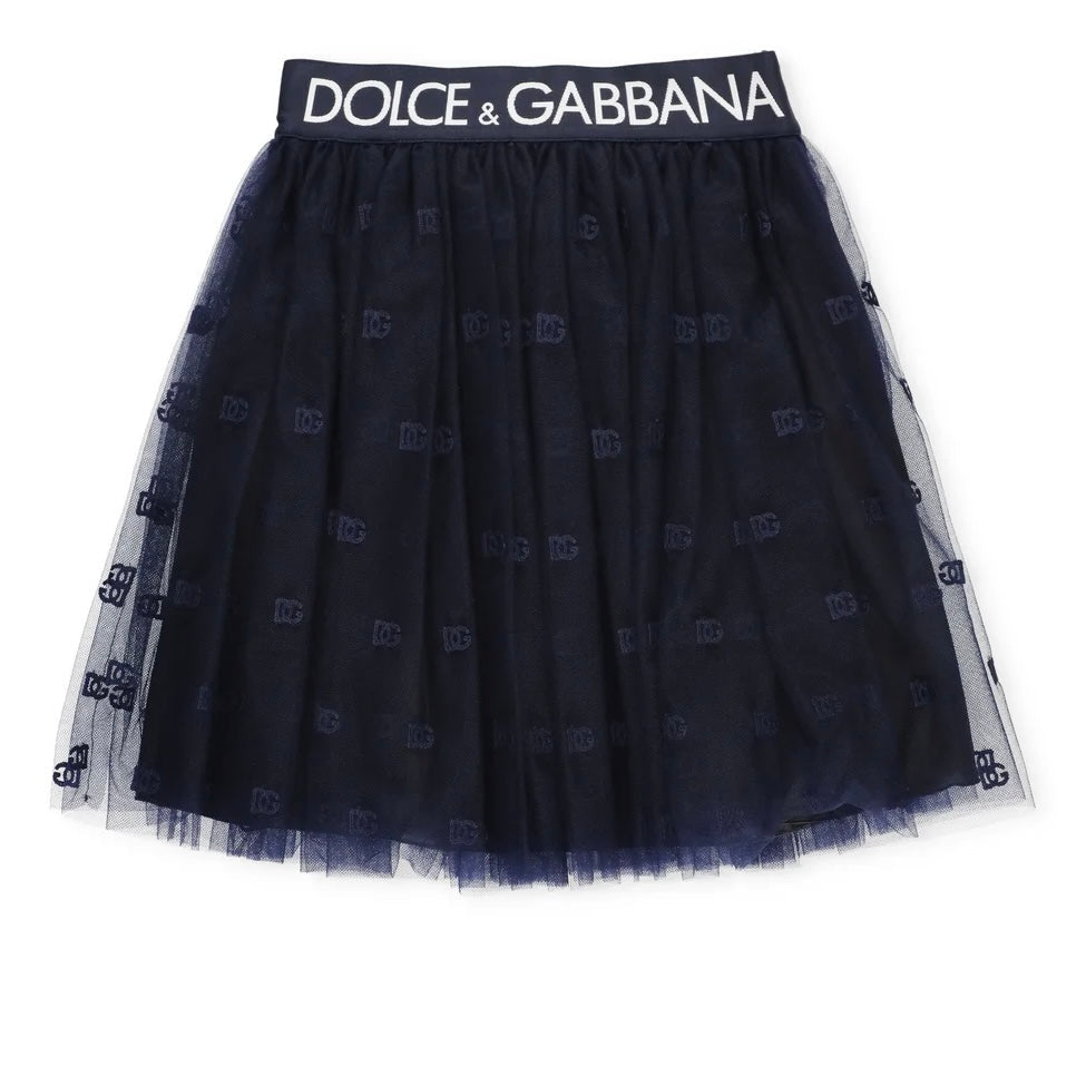 blue tulle skirt with logo waistband