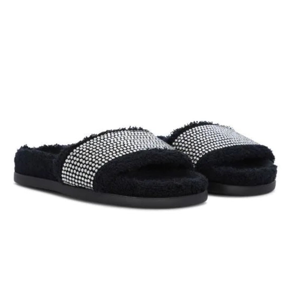 crystal-embellished black slides