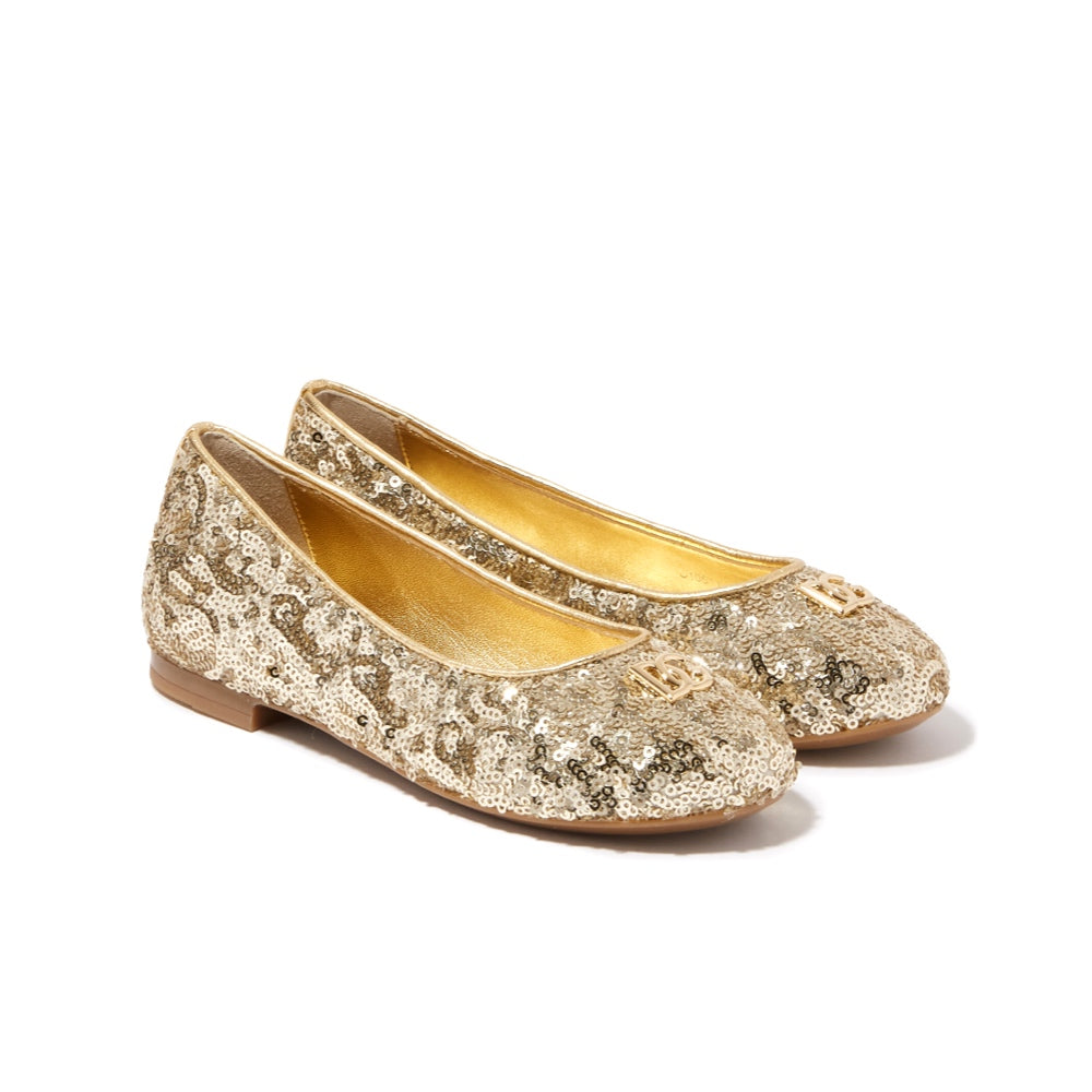 sequin ballet flats in gold