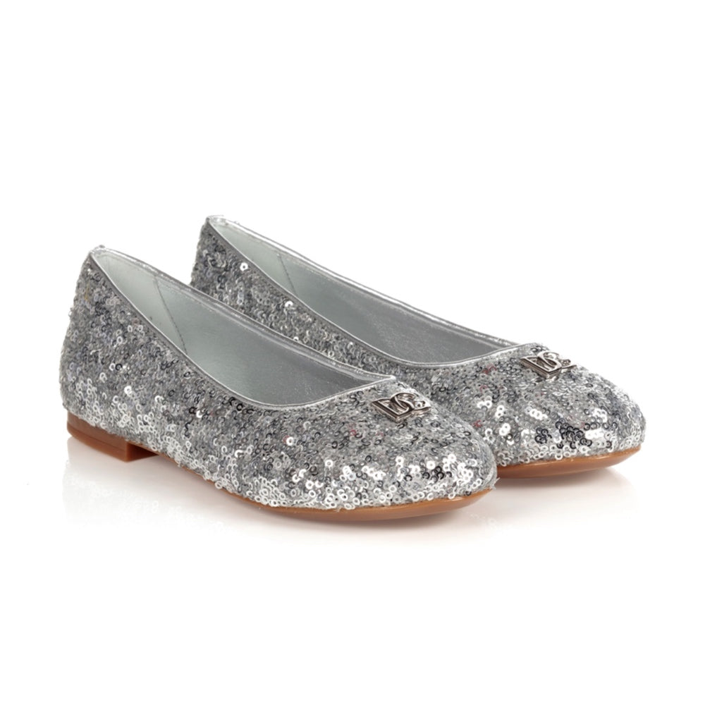 sequin ballet flats in silver