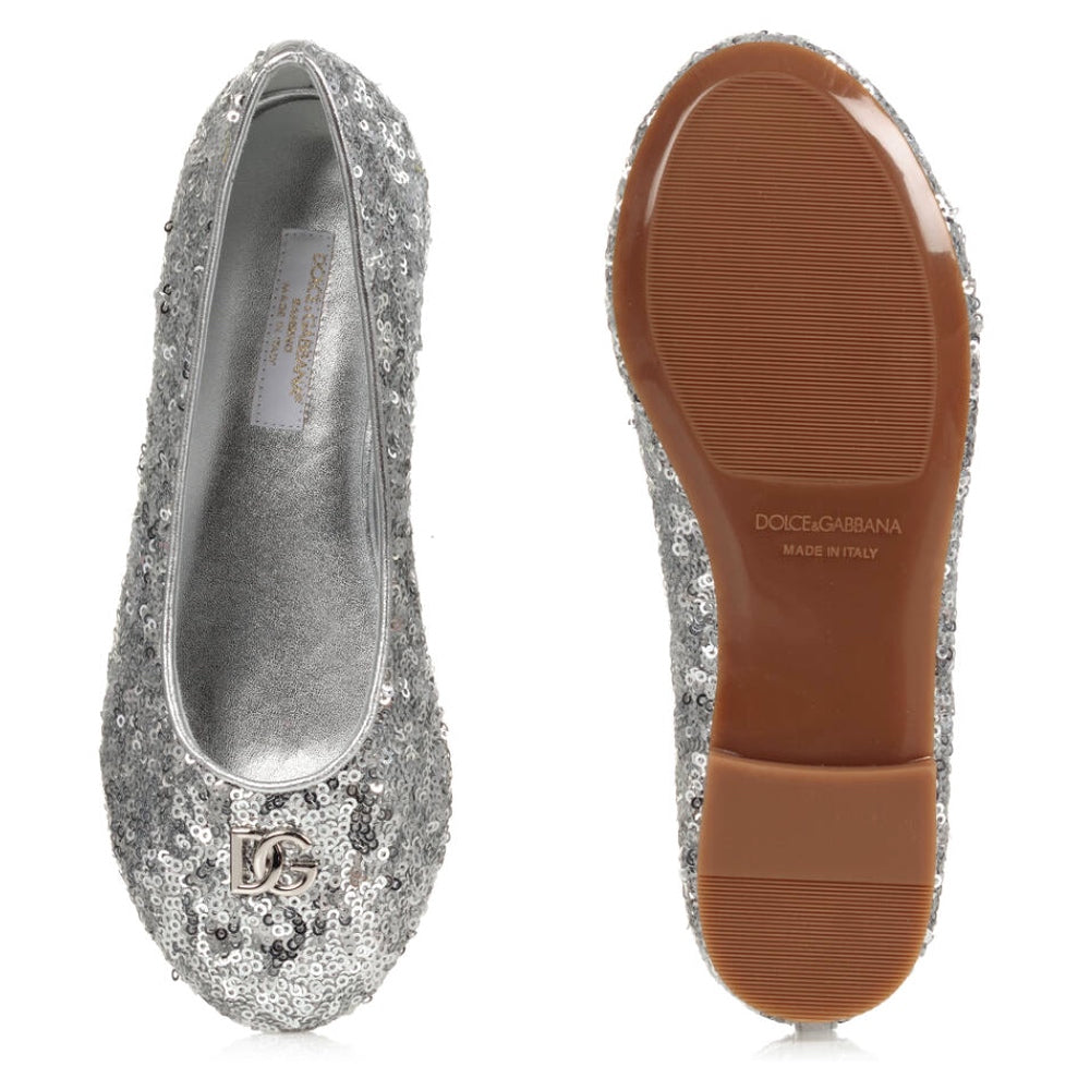 sequin ballet flats in silver