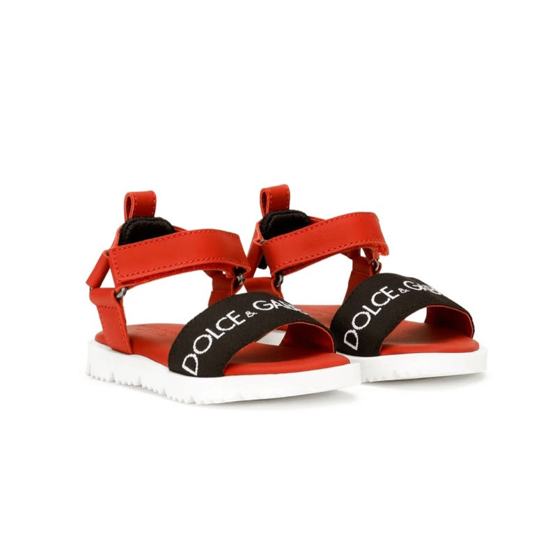 red leather logo patch sandals